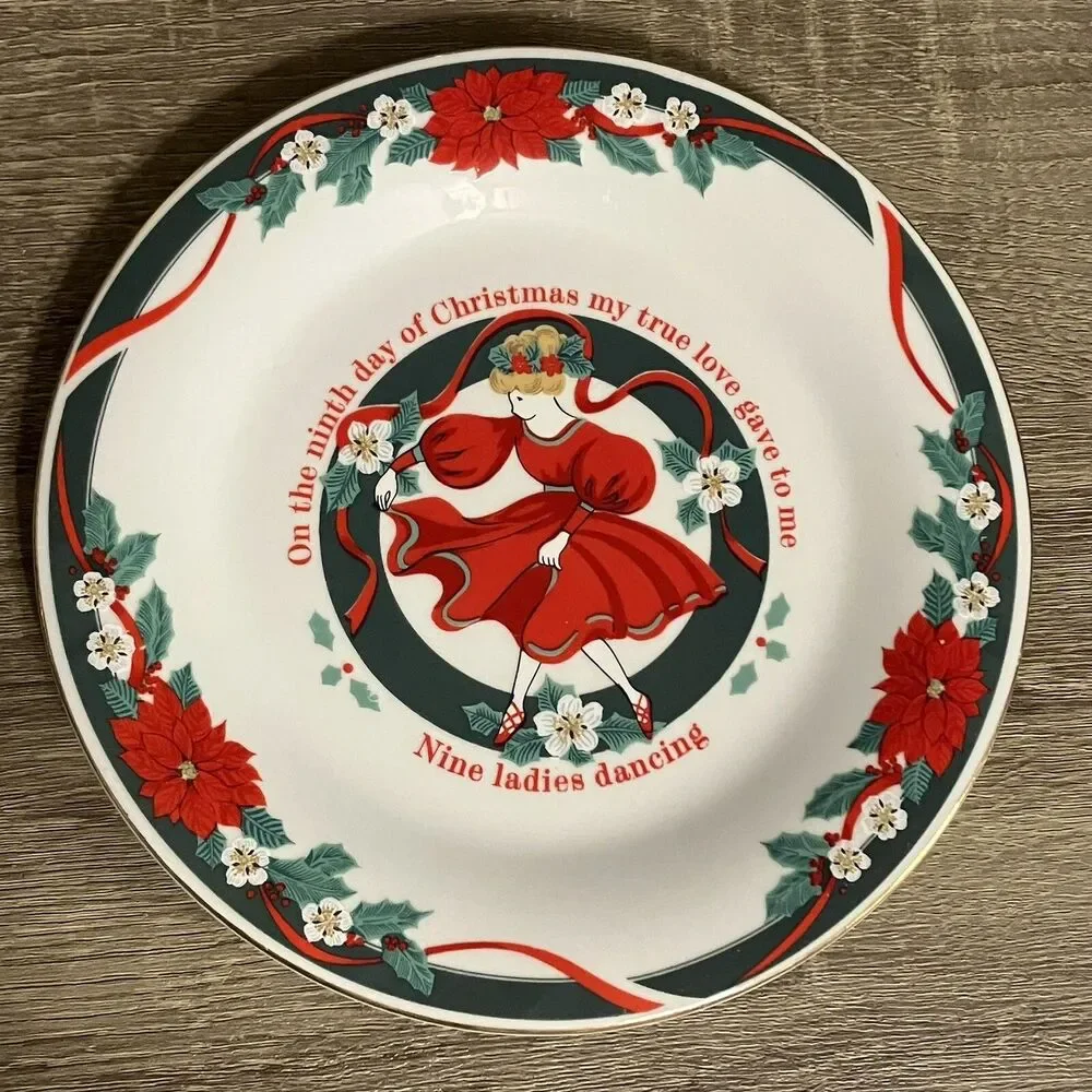Tienshan Deck the Halls Salad Plate 12 Days of X-Mas Nine Ladies Dancing Replace